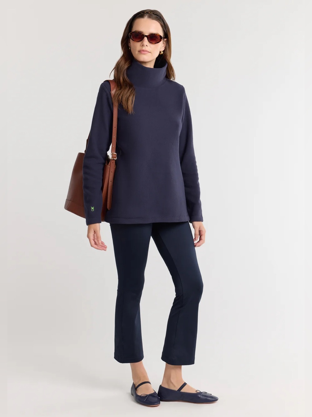 Dudley Stephens Cobble Hill Turtleneck Vello Fleece Navy Sweater Longline Blue